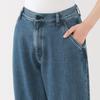 MUJI Women's Kapok Blend Denim Wide Tapered Pants, Light Blue, Size L (BE1V4A5S)