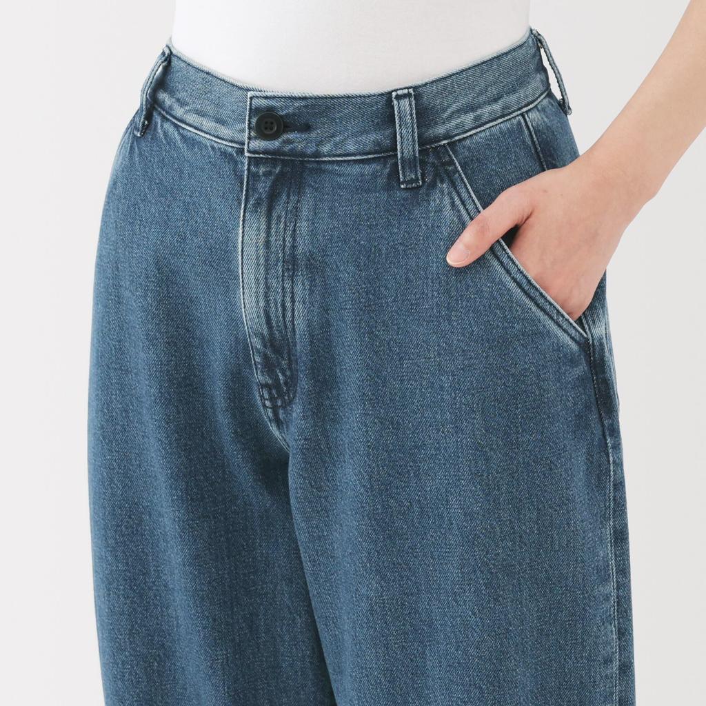 MUJI Women's Kapok Blend Denim Wide Tapered Pants, Light Blue, Size L (BE1V4A5S)