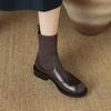 Krazing Pot Microfiber Autumn Winter Shoes Thick Med Heels Size 43 Chelsea Boots Back Knitwear Stretch Ankle Boots