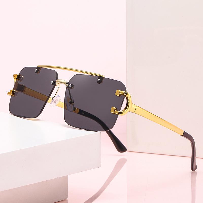 Frameless Fashionable Sunglasses, Box Personalized Stall Sunglasses, Foreign Trade Sunshade Double Beam Glasses, Versatile Light Luxury Tide