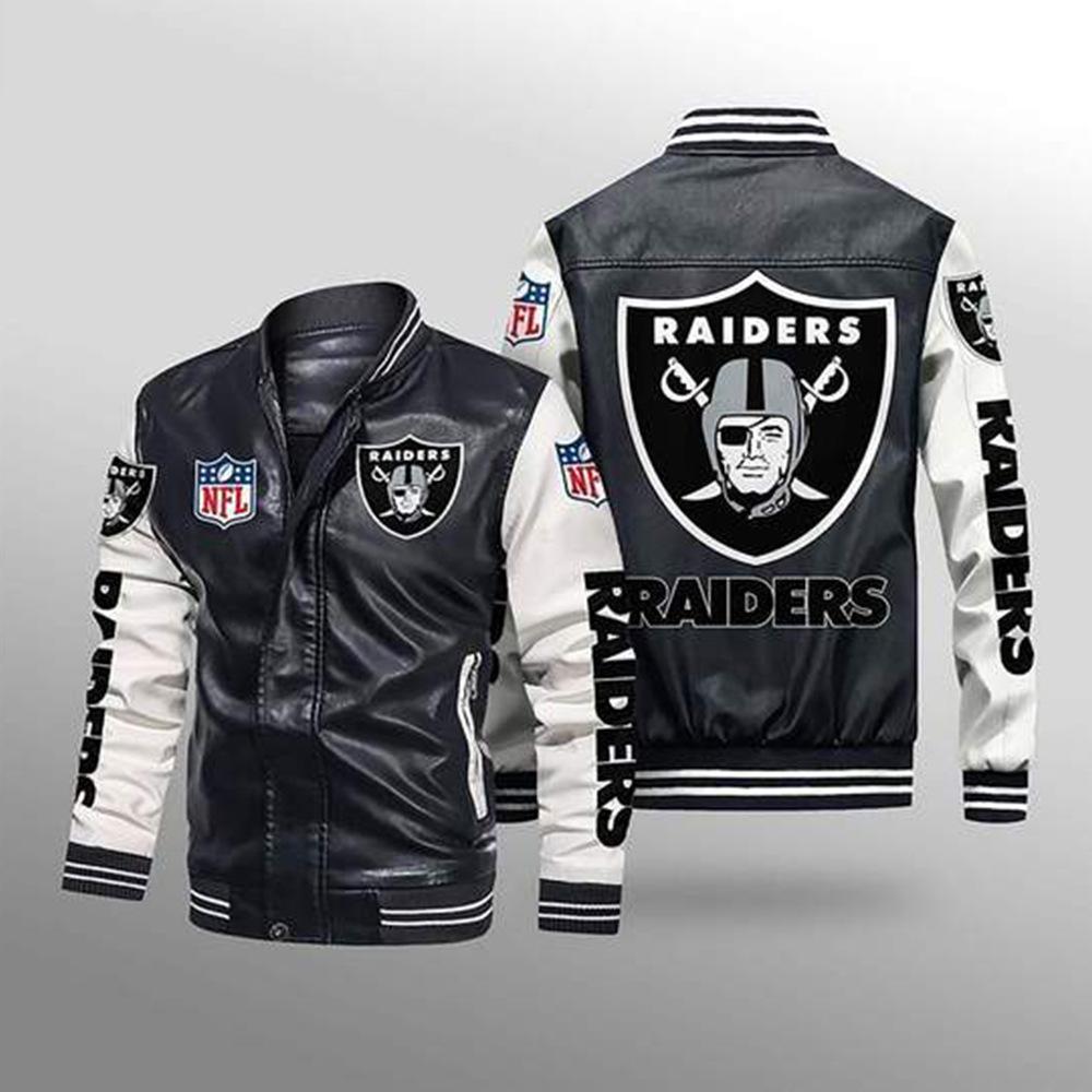 Thickened NFL Leather Jacket Printed Large Size Gift Spring and Autumn Thin Men's Bike Jacket Raiders Baseball Uniform