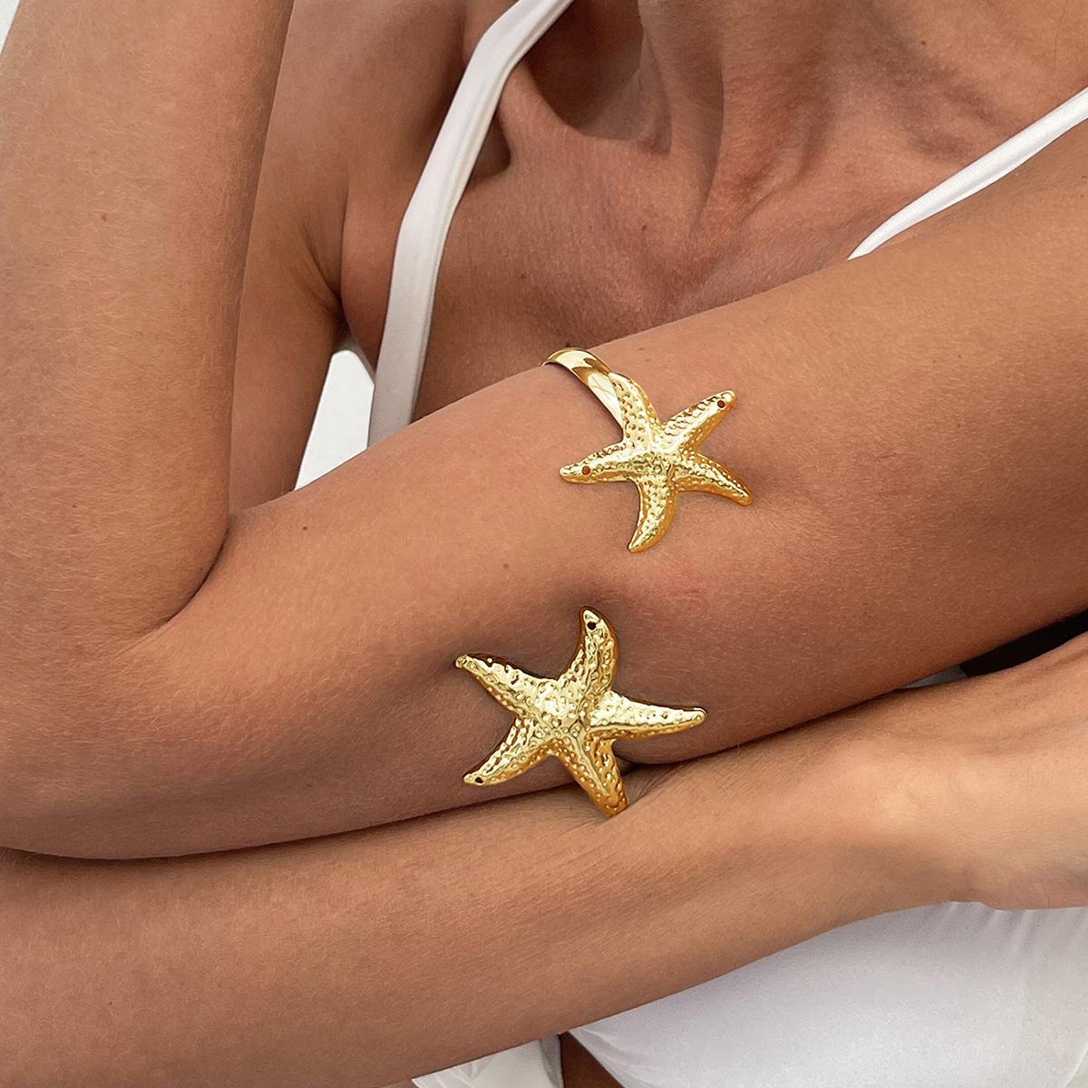KunJoe Bohemian Starfish Cuff Bracelet for Wome Fashion Geometric Flower Opening Bangle Arm Bracelet Fashion Jewelry Accessories