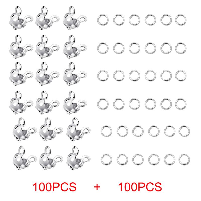 100pcs Double Hook/open Jump Ring Opening Bead Tip Knot Cap Silver Flip Cap Crimping End Cap End Cap Terminator Clamp End Tip for Jewelry Making