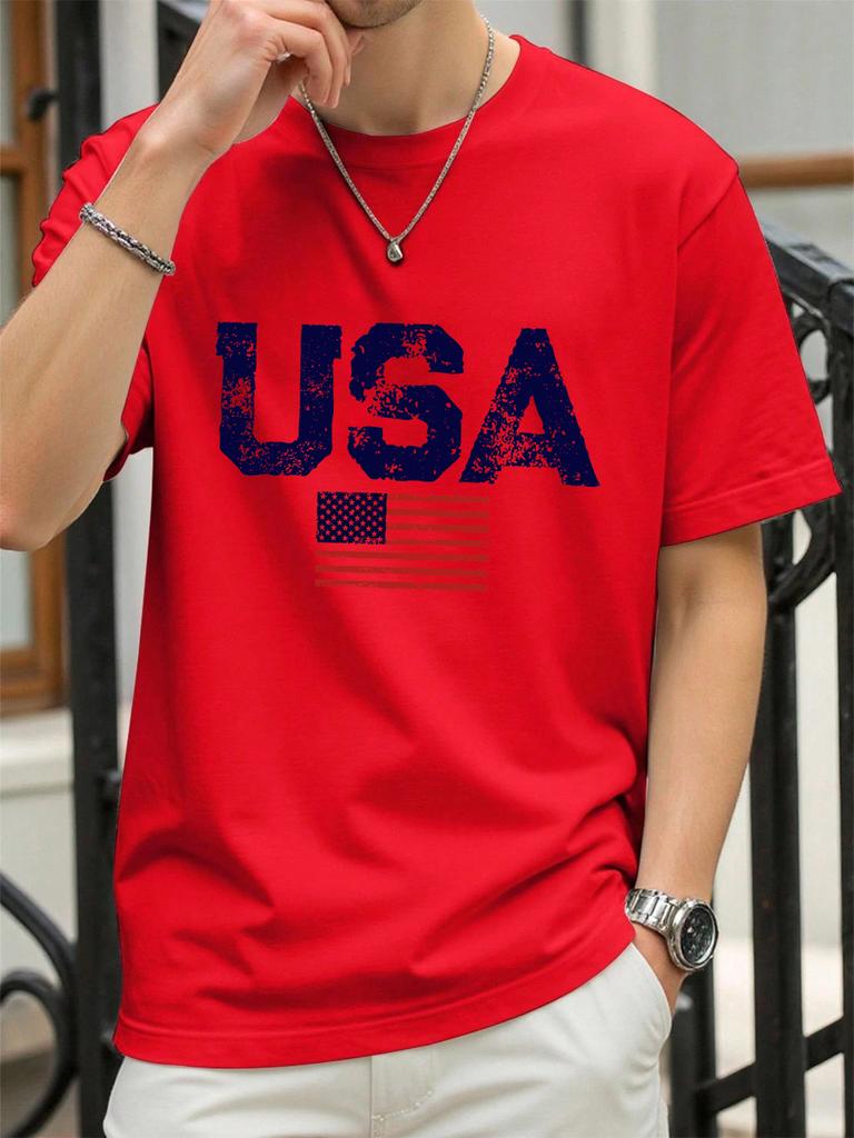 Usa Letter American Flag Prints Man TShirts Cotton T Shirt Hip Hop Summer Clothing Loose Fashion Tee Male AllMatch Streetwear
