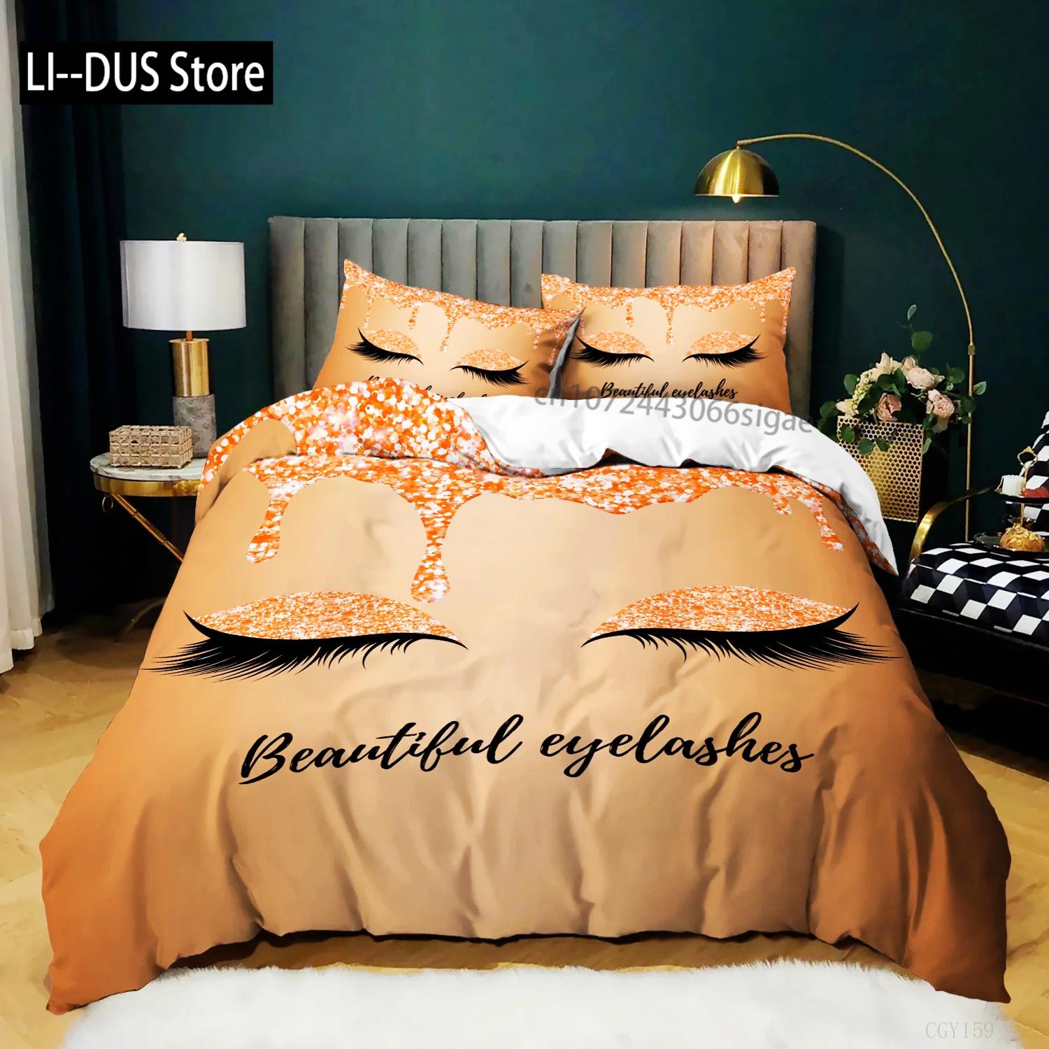 

Comforter Eyelash Closed Eyes Bedding Set Microfiber Girls Women Eyelash Comforter Set Single King Queen For Room Decor Comforter (quilt)-EU Single(135*200cm)3pcs