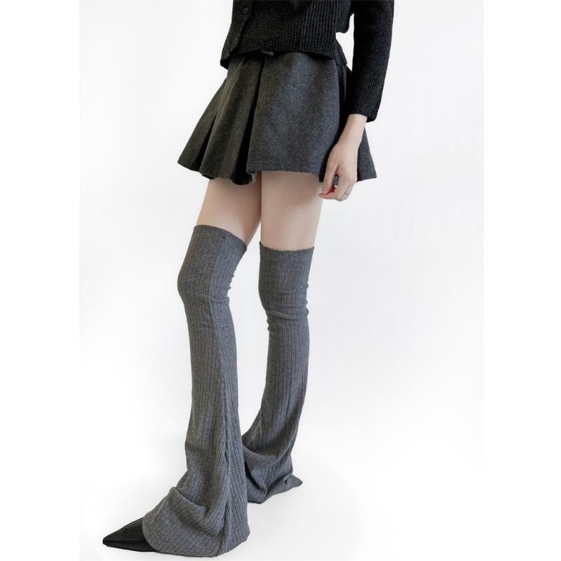 Ribbed Knit Slimming Thigh High Long Socks Elegant Solid Color Designs Flared Over Knee Leg Warmers Stockings for Women
