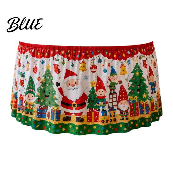 Elastic Edge Table Skirt Christmas Skirt Santa Claus Elk Prints Edge Dining Decor Xmas Party Decorations Elf Tree Festive for Home Holiday