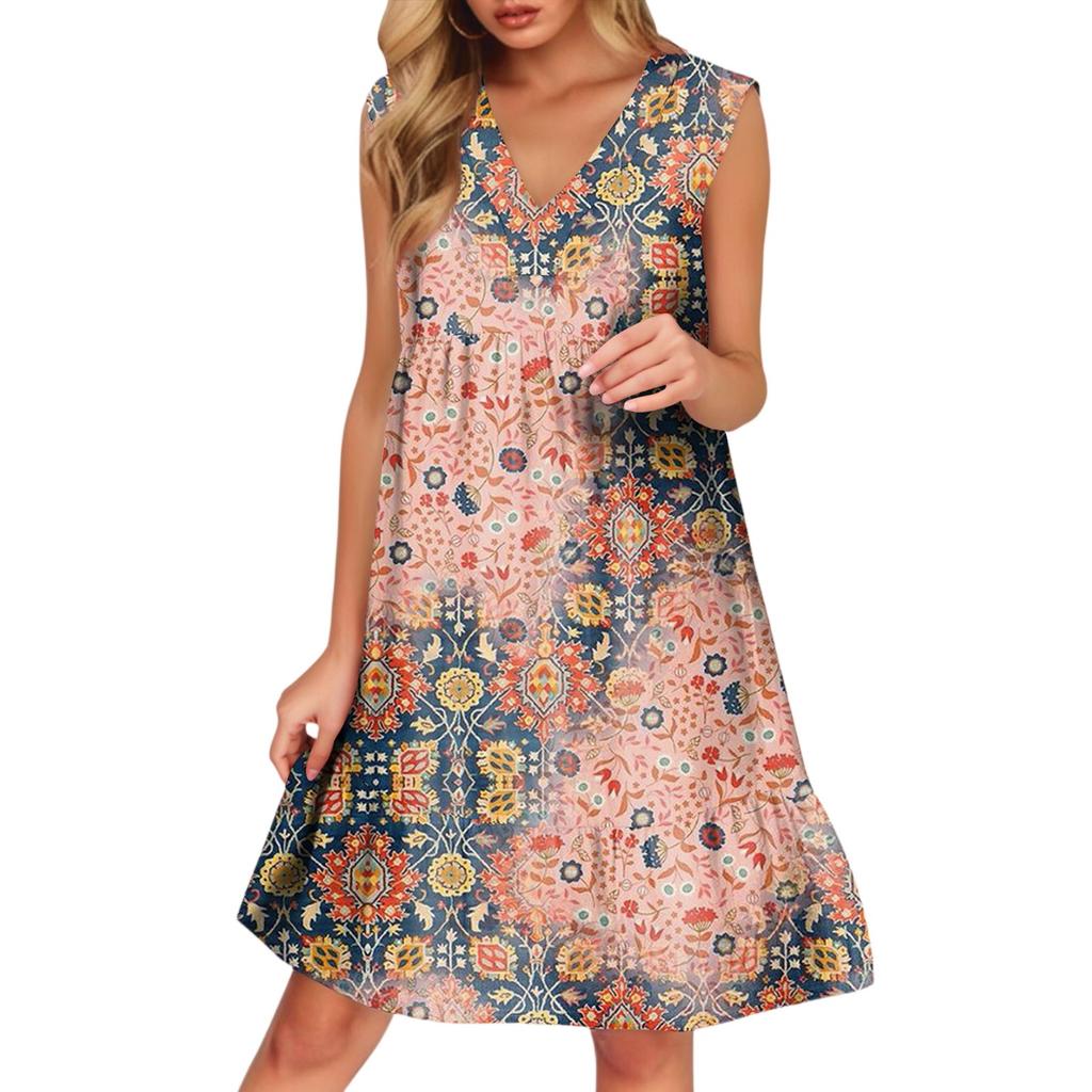 Women's Casual Fashion Breathable V-neck Vest With Pockets Floral Holiday Dress