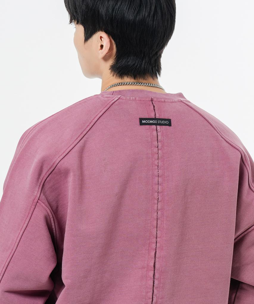 MOZMOZ Heavy Weight Pigment Raglan Back Slit Oversized Sweatshirt Pink