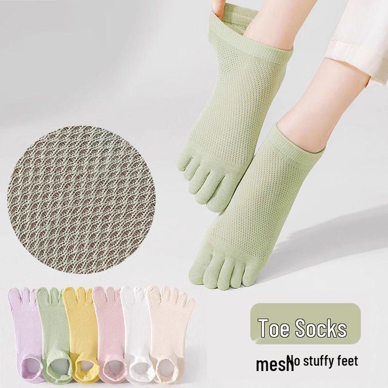 Damen Sommer Atmungsaktive Fünf-Zehen Netzsocken - Geruchshemmend, Dünne Baumwolle, Einfarbige