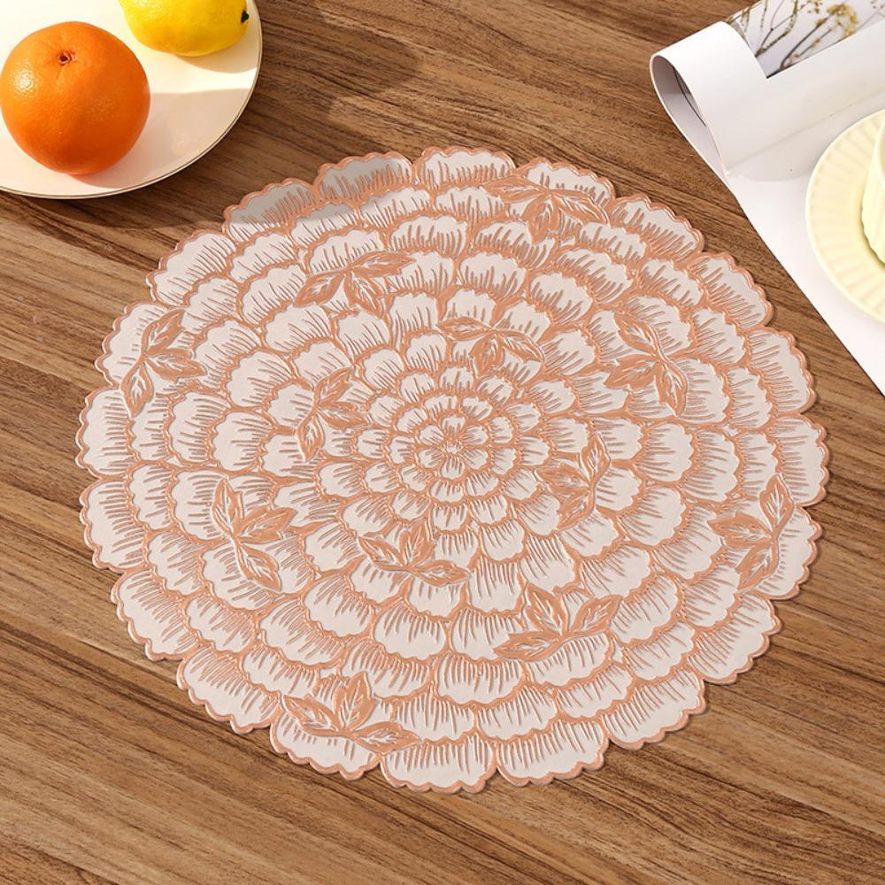 

Creative Kitchen Round Placemats PVC Gold Place Mats Washable Flower Leaf Dining Table Mats Party Table Decorative 38-38cm червоний