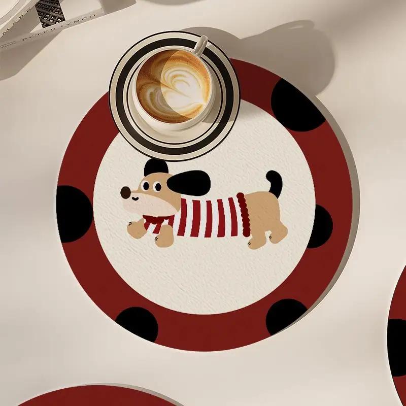 Милая Подставка под Кружку/Стакан с Собакой и Кошкой, Креативная Круглая Впитывающая Теплоизолирующая Подставка под Тарелку, Подставки под Миски, Настольная Маслостойкая Термозащитная Подставка, Дренажная Подставка 14x14cm