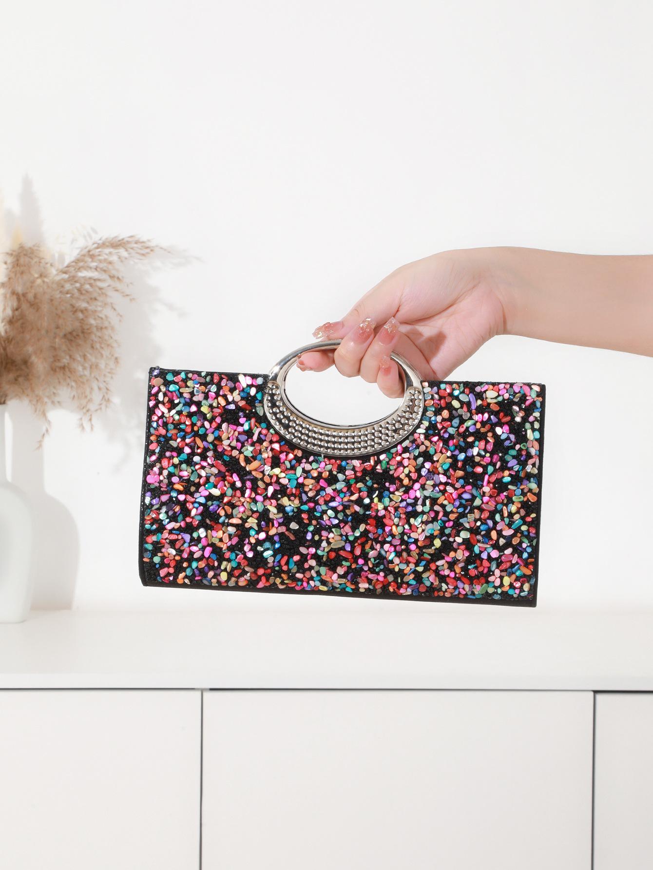 

2025 New Single Side Stone Evening Bags Banquet Clutch Purse Mini Party Dinner Wallets чёрный