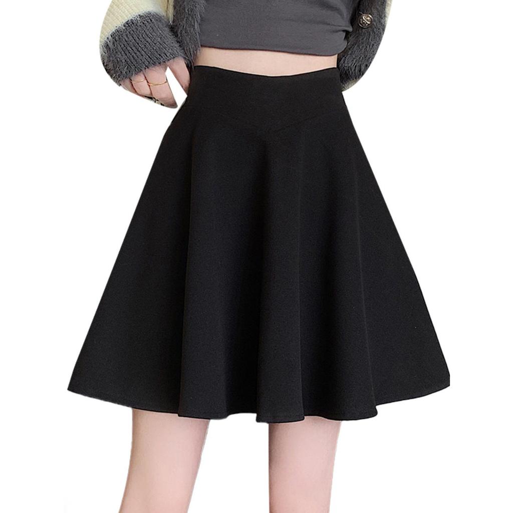 Black High-Waisted Wool Pleated A-Line Short Skirt for Women - Slim-Fit Spring/Autumn 2026 Collection