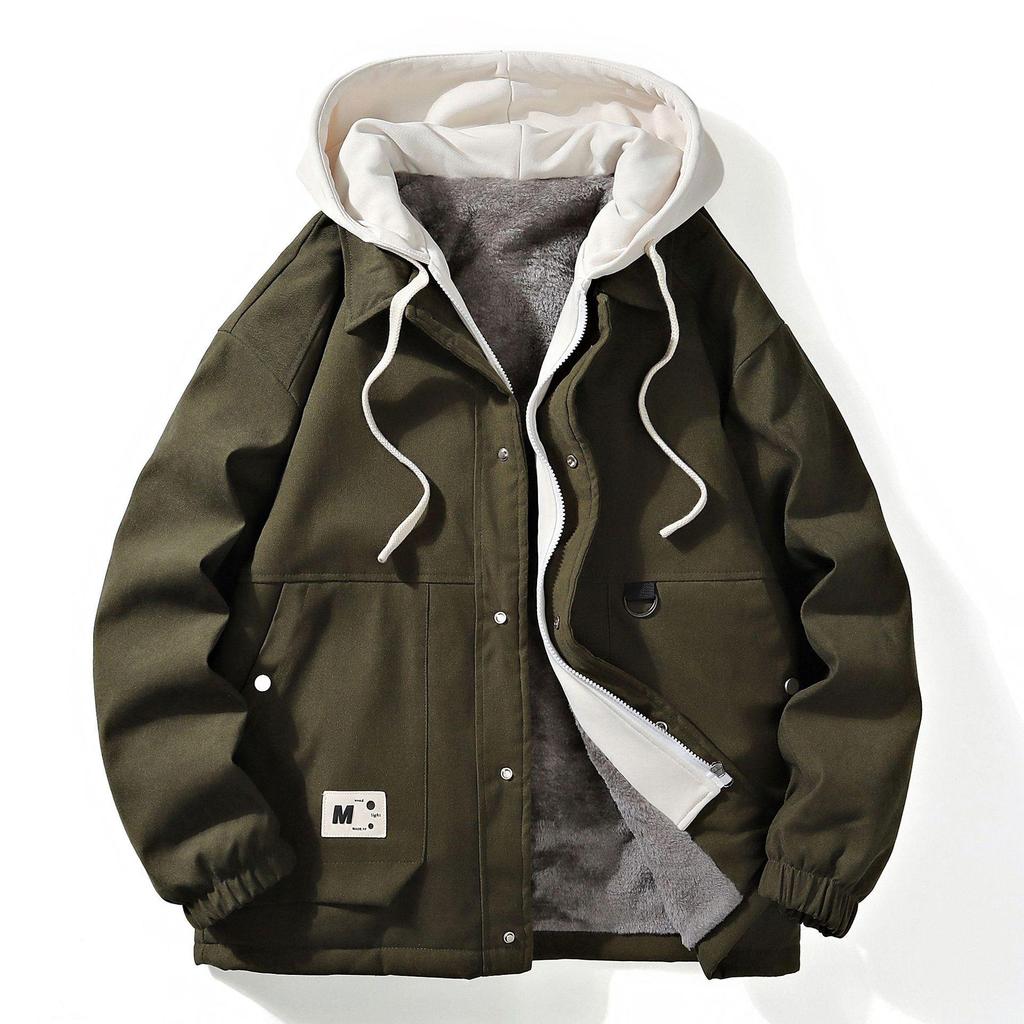 Spring and Autumn New Jacket Hooded Fake Two-piece Trendy Loose Casual Jacket Workwear Couple Fashion Jacket Men