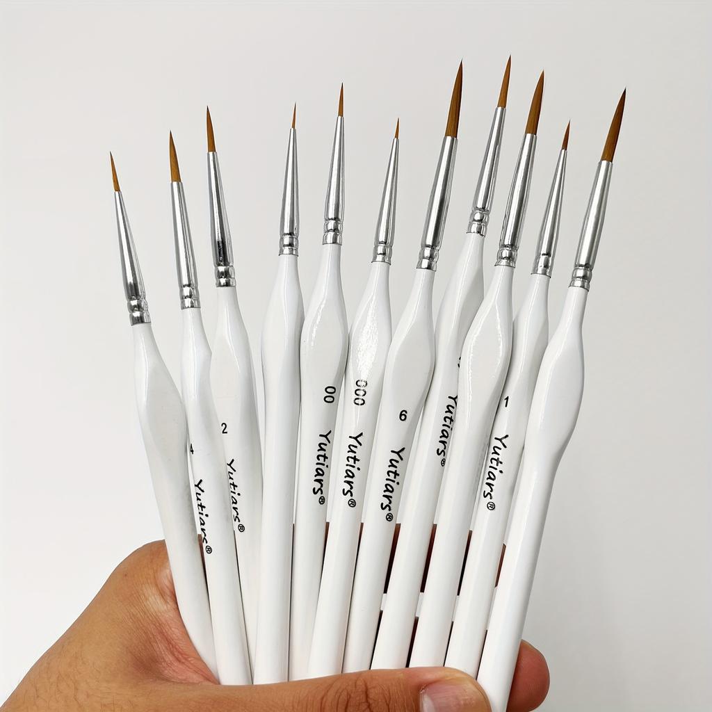 11pcs Detail Paint Brushes Set, Triangular Handle, White, Acrylic, Oil, Watercolors & Paint by Number, Models, Face, Nail, Craft
