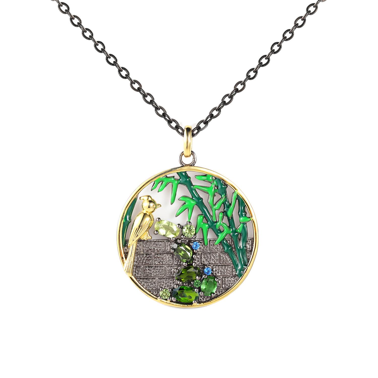 

S925 серебряный натуральный драгоценный камень перидот кулон ниша дизайн ювелирные изделия оптовая продажа натуральный стиль ожерелье 925 silver