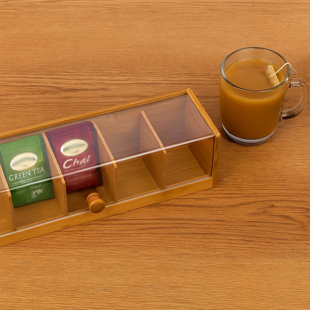 Bamboo Tea Bag Storage Organizer 5 Slots Desktop Sundries Organizer  Tea Accessories 5 Slots
