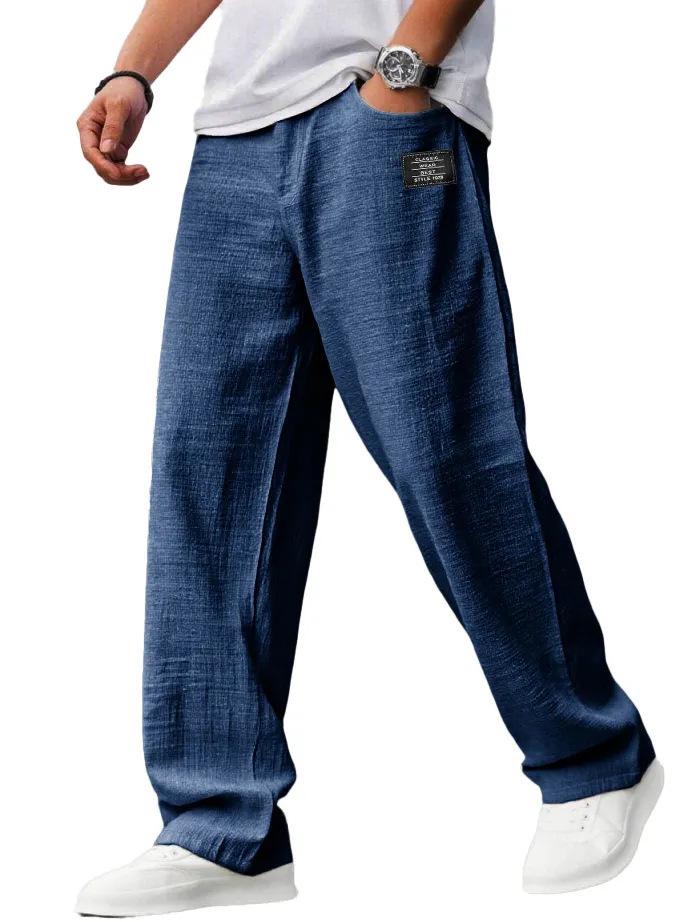 2026 Fashionable Men's Cotton Linen Casual Pants - Thin, Loose, Summer/Autumn Design with Logo