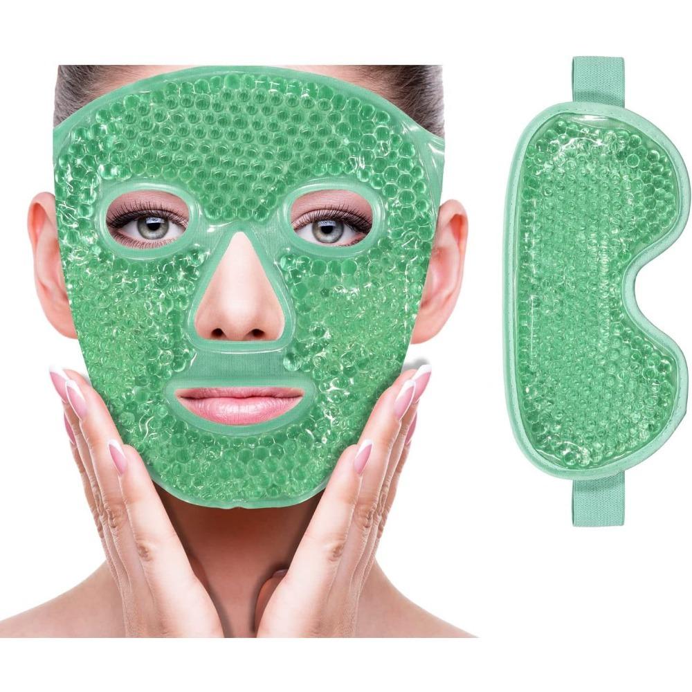 Kühlende Eis-Gesichts-Augenmaske zur Reduzierung von Schwellungen, Heiß-/Kaltpackung mit weicher Plüschrückseite (blau(1* Augenmaske+1*Gesichtsmaske))