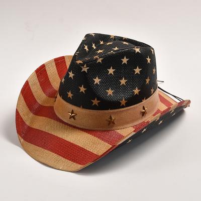 Fashion Western Cowboy Hats for Men Summer Straw Beach Sun Hat Classic American Flag Cowgirl Jazz Cap Sombrero Hombre