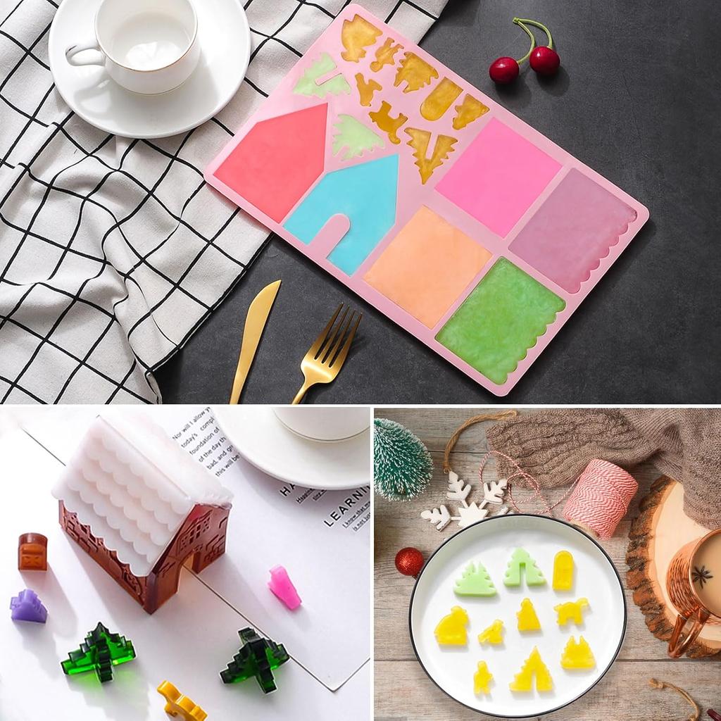 3D Christmas Gingerbread House Silicone Mold Chocolate Candy Cake Baking Mold DIY Christmas House Tree Fondant Decoration Tool