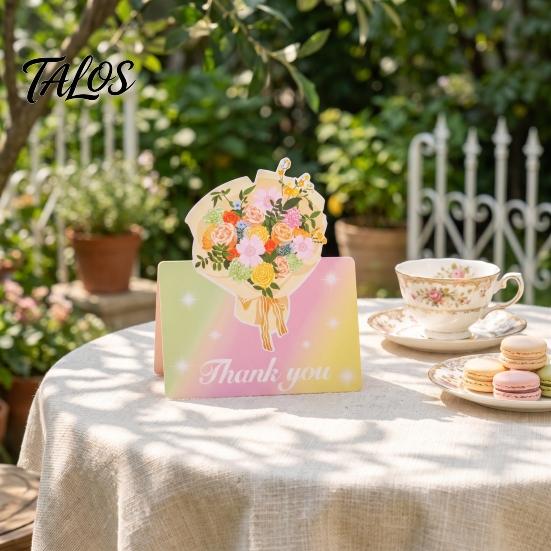 Decorative Floral Greeting Cards 10Pcs 3D Flower Thank You Card, Bouquet Best Wishes Note Appreciation Gifts for Anniversary, Mother's Day, Teachers'