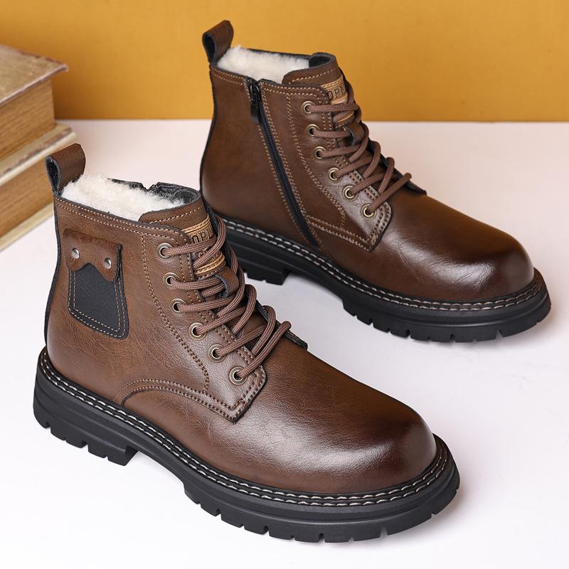 Men's Genuine Leather Velvet-Lined Non-Slip Martin Boots: Warm, Casual, Autumn & Winter Shoes