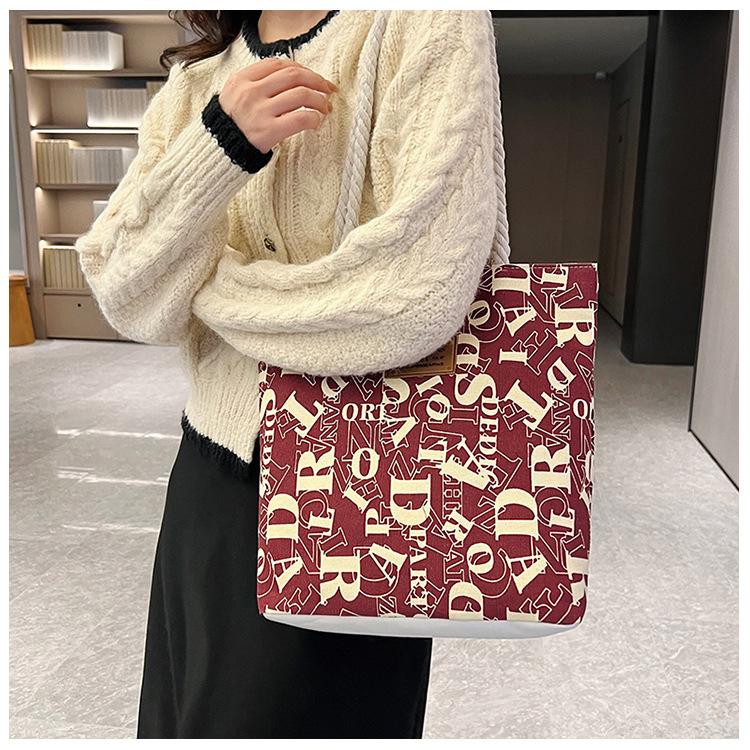 Canvas Bucket Tote Bag for Women, Large Capacity Casual Shoulder Handbag, Street Style Daily Commute Purse KTB
