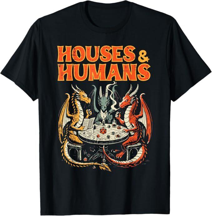 Gaming Houses Humans Funny Rpg Parody Gamer Men Boys Kids T-Shirt