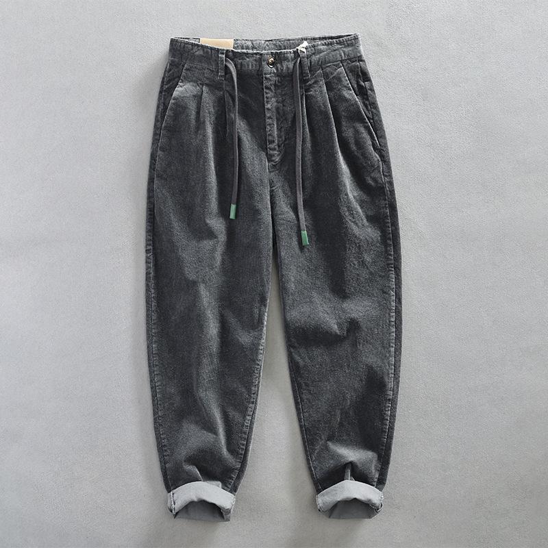 

Осенне-зимние брюки мужские в стиле ретро, вельветовые брюки карго, повседневные мужские брюки для работы, хаки, на кулиске, с эластичной талией, прямые 36 темно серый