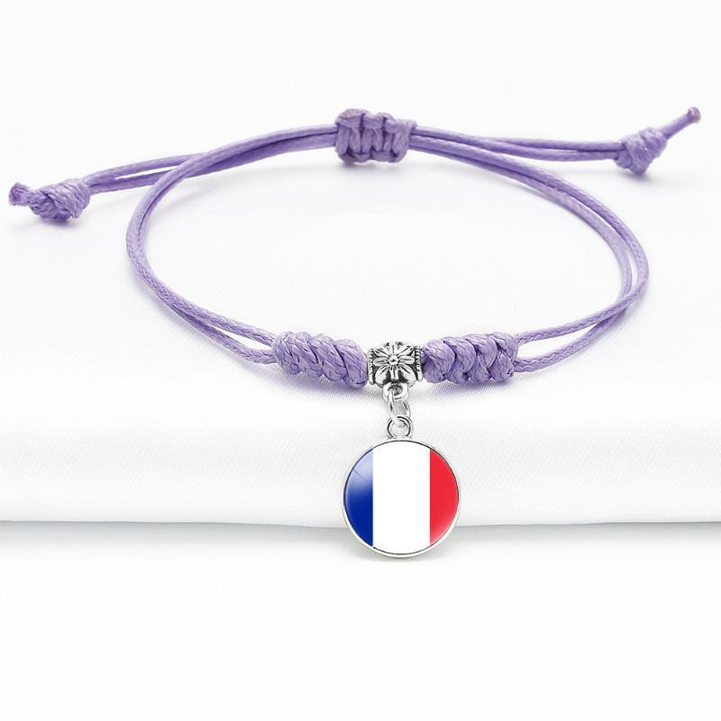 Purple Stylish Unisex Charm Bracelet With European Country Flags Length Adjustable