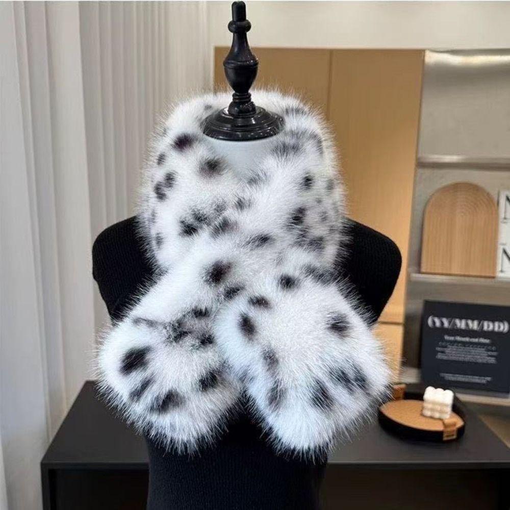 Crossover Pull Through Scarf Leopard Print Winter Neck Warmer New Plush Neck Scarf Daily Outfits