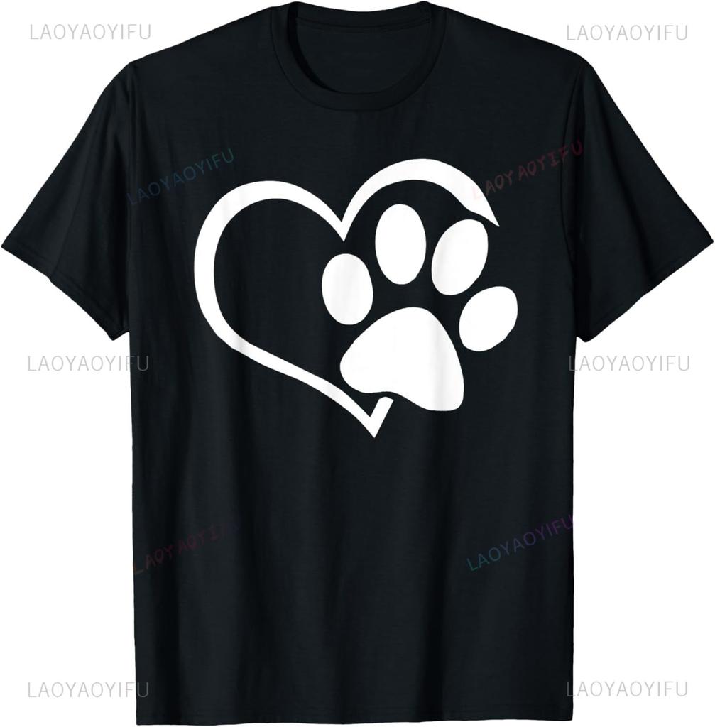 Dog Paw Print TShirt Fun Dog Pet Print Top  Cotton Men Clothing  Graphic T Shirts Camisetas Streetwear Vintage T Shirt