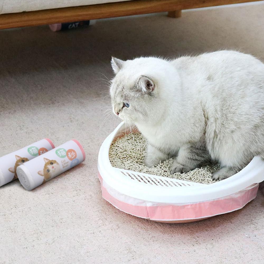 Tieker Portable Cat Litter Bag Disposable Drawstring Cat Litter Box Liner Cleaning Bag Thick Drawstring Garbage Bag Pet Cleaning 1 Roll