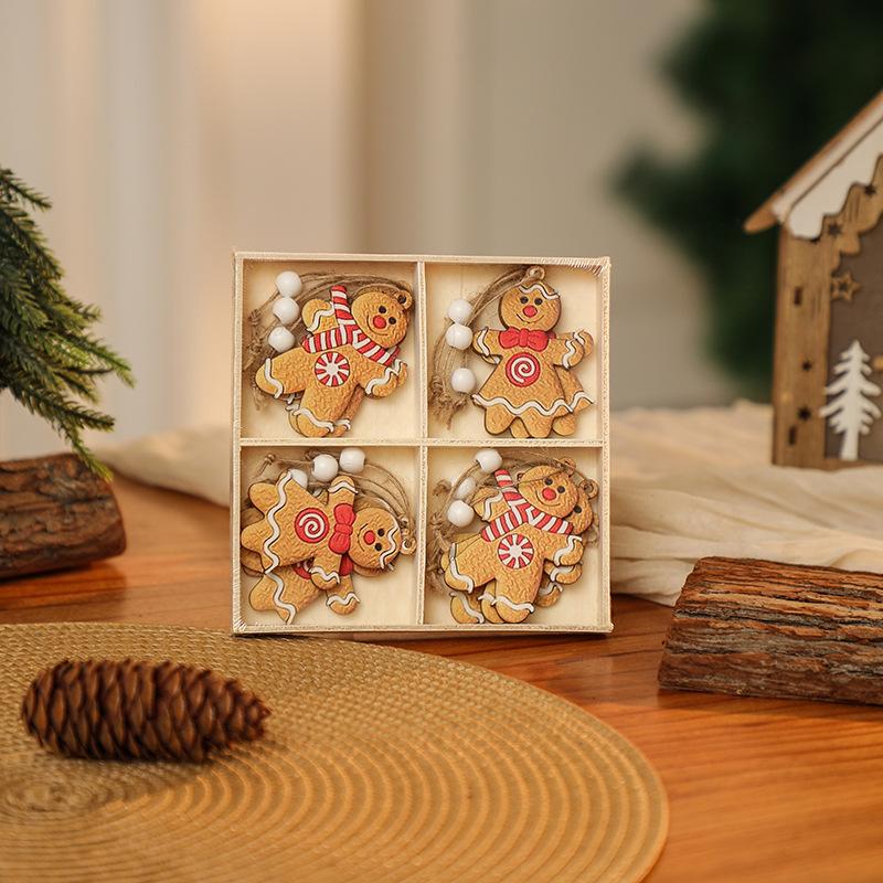 Christmas decorations wooden box 12pcs wooden Santa pendant gingerbread man decoration Christmas gift