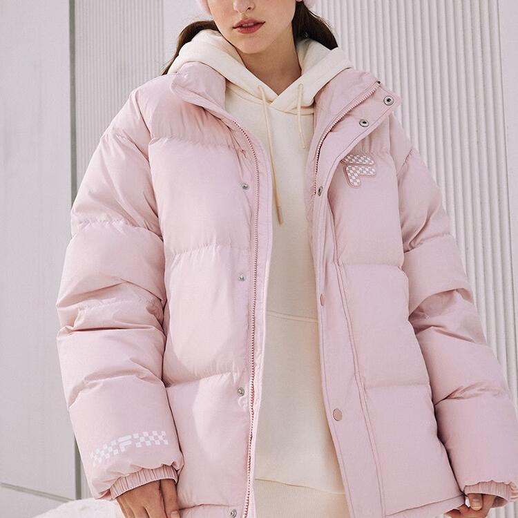 Fila Fusion Plain Logo Stand Collar Long Sleeve Windproof Warm Down Jacket Unisex Outerwear Red-Pink T11U343904F-PK
