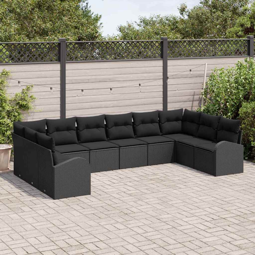 Garden Sofa Set with Cushions 10 Pcs Black Poly Rattan