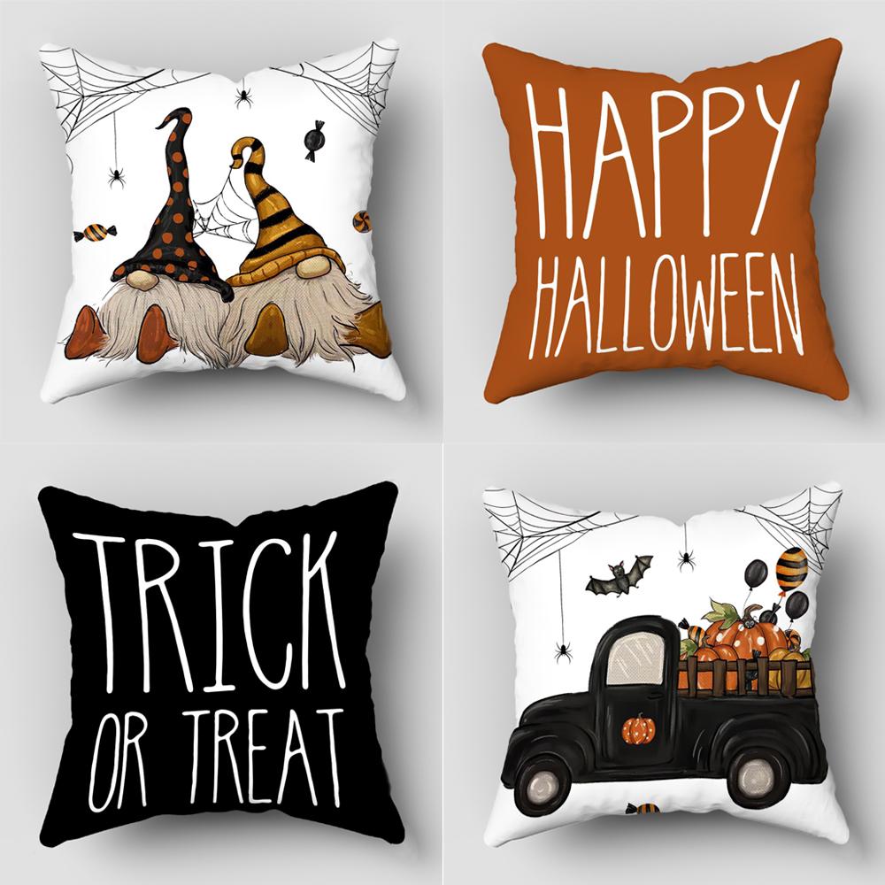 

4-Pack Halloween Throw Pillow Covers 45X45cm Ghost Pumpkin Bat Pattern Ideal for Sofa, Bed, Car, Living Room Home Decor 18x18in 45x45cm