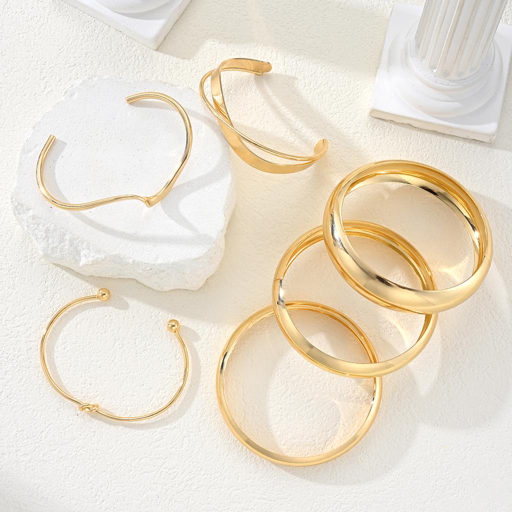 6 PCS/Set Fashion Smooth Geometric Bangles for Women Minimalist Gold Color Line Knot Charm Bracelets Couple Daily Jewelry Gifts