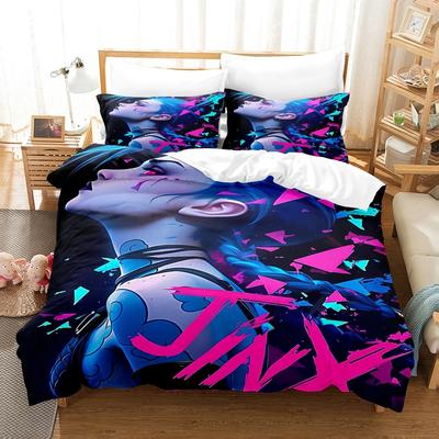 Cartoon Jinx Arcane League of Legends Bettwäsche-Set King Twin Doppel Jungen Stück Mikrofaser oder Polyester Bettbezug-Set