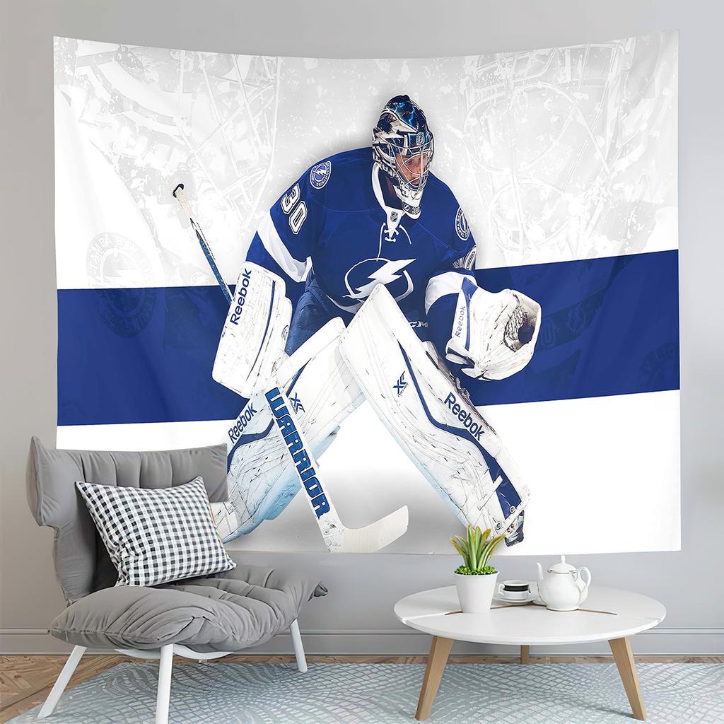 Ice Hockey Player and Puck Tapestry Modern Sport Illustration Tapestry Aesthetic Home Decor Tapestry for Living Room Bedroom