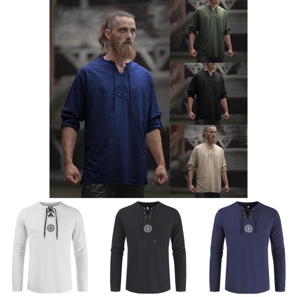 Medieval Men's Tops Vintage Ancient Viking Long Sleeve Retro Cosplay T-shirt For All Occasions