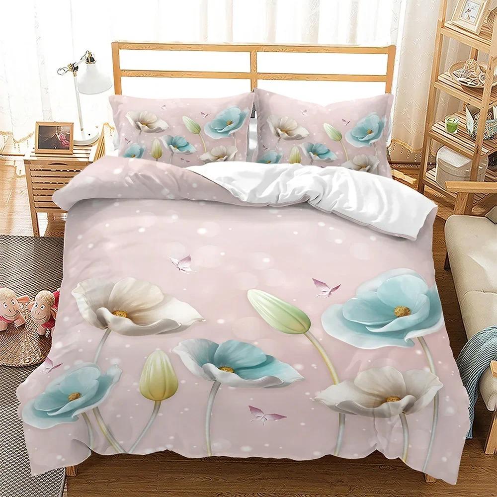 Spring Flowers King Queen Duvet Cover Pink Sakura Bedding Set Girls Cherry Blossoms Quilt Cover Floral Polyester Comforter Cover
