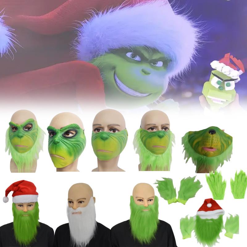 Grinch Half Face Mask With Green Hair And Whimsical Design For Christmas Celebrations