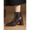Square Head Chelsea Boots Women's Retro Short Boots High Heel Single Inlet Small Ankle Boots Thick Heel Women's Boots Single Boots