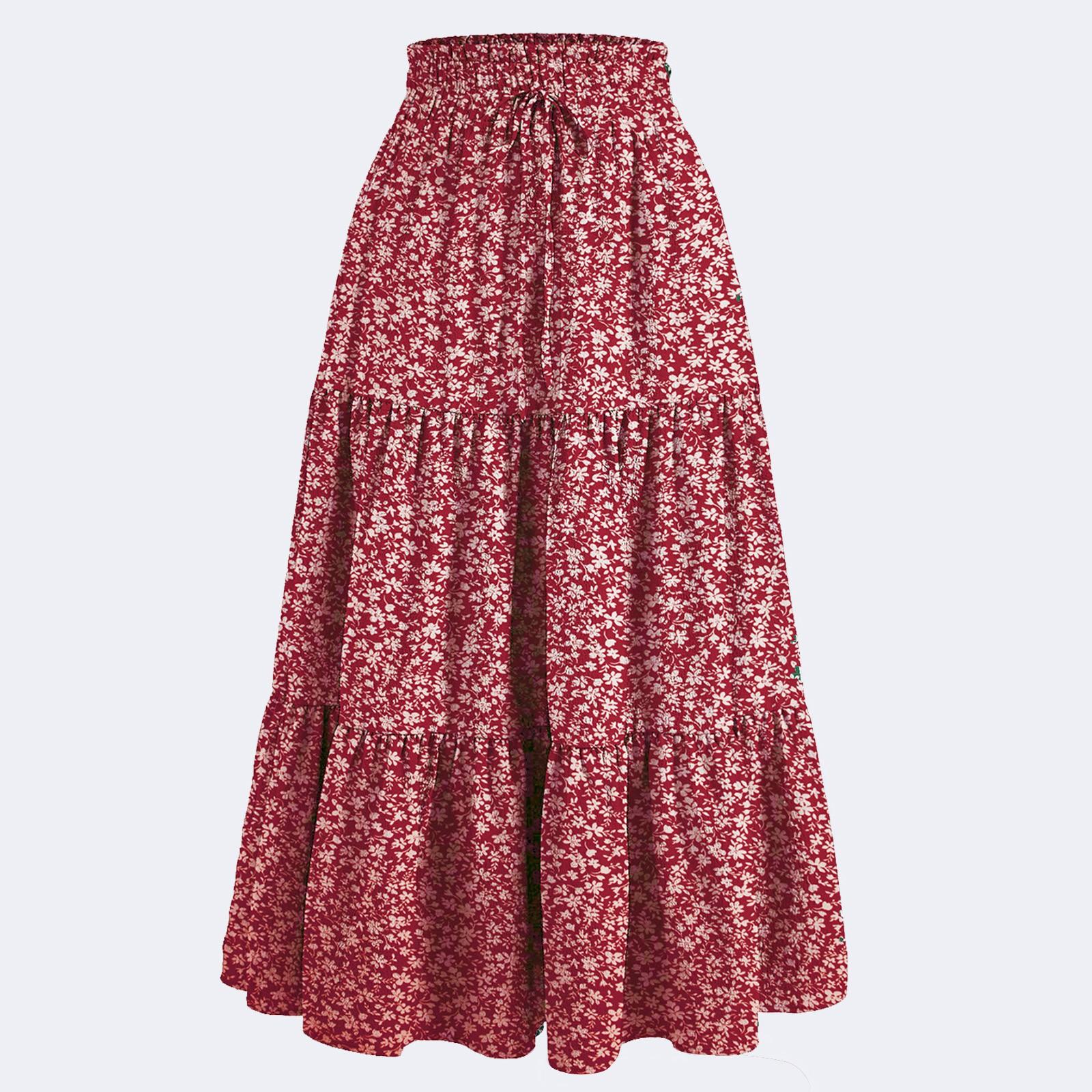 

Женская модная однотонная цветочная юбка с эластичной талией и завязками на талии XL красный