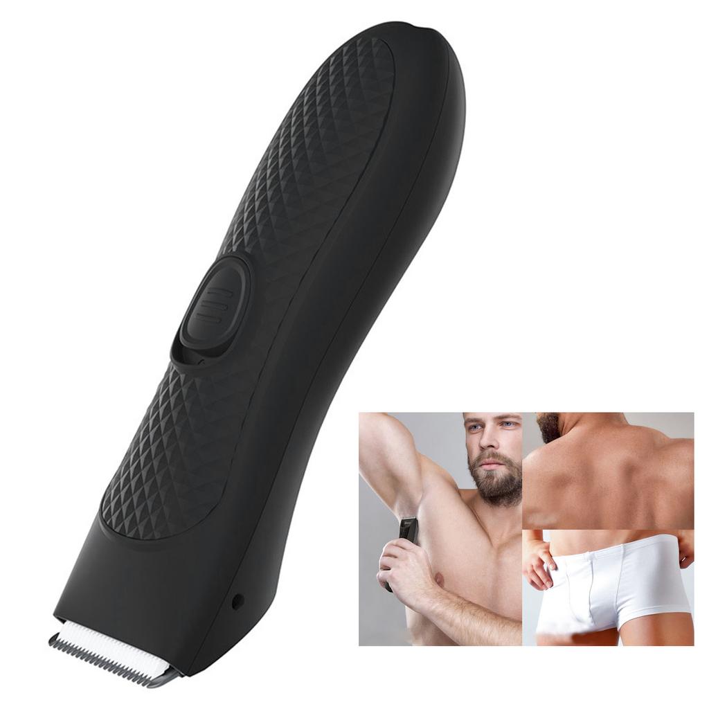 Electric Groin Hair Trimmer Waterproof Safety USB Charging Body Hair Groomer Adult Black