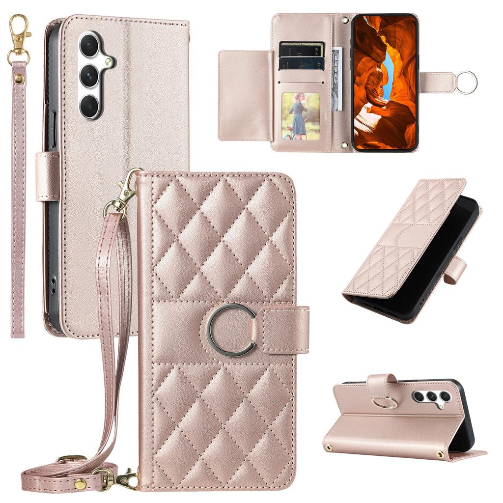 For Samsung Galaxy S25 FE Case Ring Buckle Wallet Stand Rhombus Crossbody Leather Mobile Cover