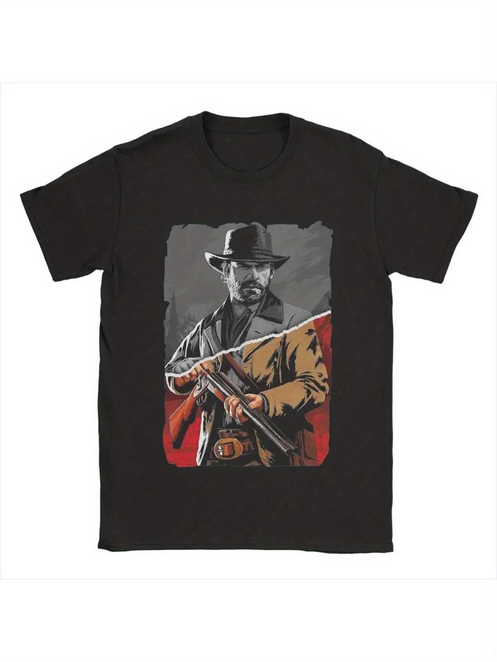 Unisexs Arthur MORAN graphic Tshirt shortsleeved crew neck Western cowboy red print suitable for casual wear all year round S